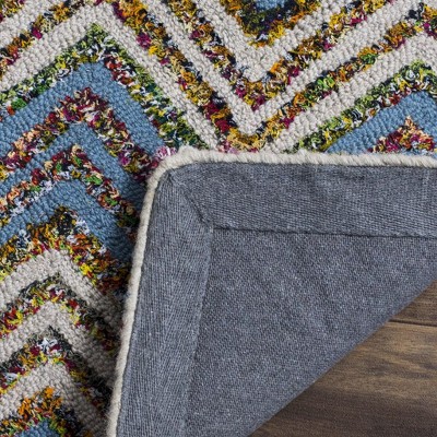 Beige and Blue Hand-Tufted Wool Chevron Area Rug