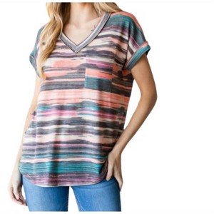 Women's Multicolored V Neck Top - HEIMISH USA - 1 of 2