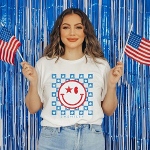 Simply Sage Market S.W.Smiley Checkered Patriotic Short Sleeve Tee - 1 of 4