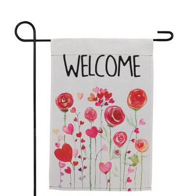 Red and Pink Polyester Valentine's Day Welcome Garden Flag