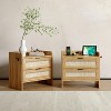 Rattan Nightstand Set of 2 w/ Charging Station, 2 Drawer Bedside Tables for Bedroom, Walnut/Cream White - 2 of 4