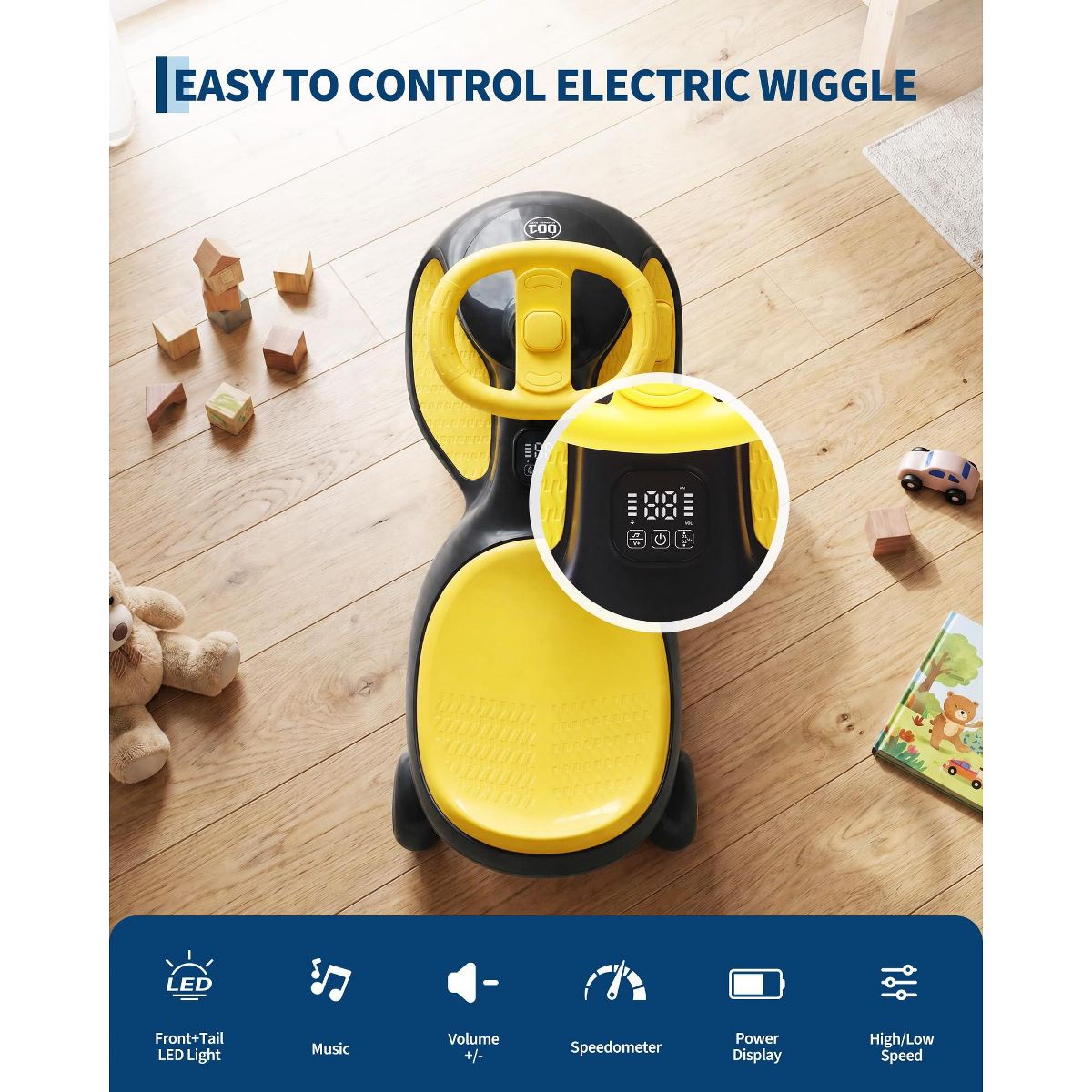 Garvee 12V Electric Wiggle Car for Kids, 2 in 1 Swing Car with Pedal, Anti-Rollover Max 3.5Mph,Max Load 66Lbs,Flashing Wheels, Music, for Toddlers - thumbnail 6
