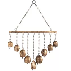 Wind & Weather Handcrafted Nine Metal Bells Wind Chime with Antiqued Golden Finish