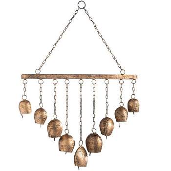Wind & Weather Handcrafted Nine Metal Bells Wind Chime with Antiqued Golden Finish