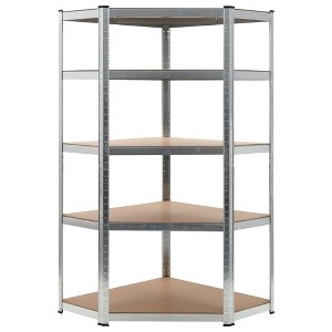 vidaXL 5-Layer Corner Shelf Silver Steel&Engineered Wood - 1 of 4