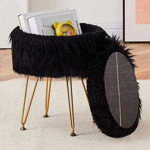 KTMBDW Storage Ottoman Round Furry Vanity Stool Marble Grain Tray Coffee Table Compact Footrest Stool with 4 Metal Legs for Living Room Bedroom - 1 of 4