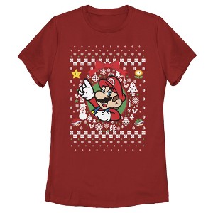Women's Nintendo Ugly Christmas Mario Wreath T-Shirt - 1 of 3