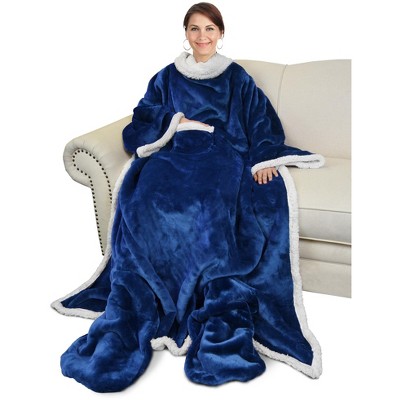 Catalonia High Pile Fleece Wearable Blanket With Sleeves & Foot Pockets ...