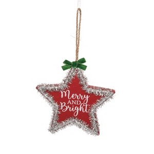 Transpac Merry Bright Star Ornament Red MDF Tinsel Christmas Tree Decoration for Indoor Use Perfect for Gifts and Holiday Decor - 1 of 1