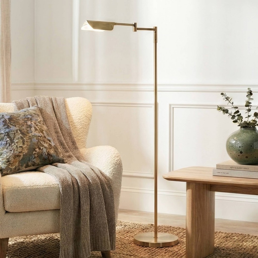 Brightech Leaf Modern Dimmable Integrated LED Swing Arm Arc Floor Lamp Antiqued Brass: Swingarm, 3-Way Touch Sensor, UL Listed