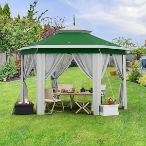 Jojoka 13x13FT Pop Up Gazebo Screen Tent,Hexagonal Instant Gazebo with Mosquito Netting,6 Sided Sun Shelter with Mesh Netting - 1 of 4