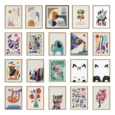 Colorful Birds Family Canvas Print with Natural Frame, 18x40