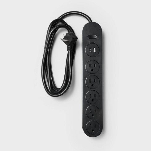 5 Outlet Surge Protector 6' Cord With Usb Black - Heyday™ : Target