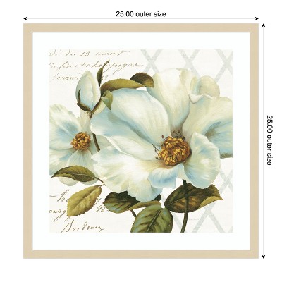 White Floral Bliss Botanical Lithograph with Wood Frame