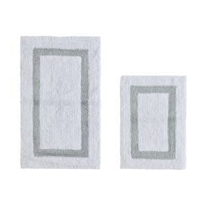 Hotel 2 PC Bath Rug 100% Premium Cotton Tufted Weave Two Tone Reversible Bathroom Rug, Super Soft Absorbent, Machine Washable Bath Mat - 1 of 4