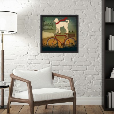 Amanti Art White Doodle on Bike Summer by Ryan Fowler Canvas Wall Art Print Framed 16-in. x 16-in. in Black