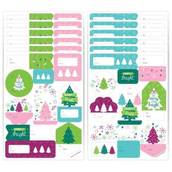 Big Dot of Happiness Merry and Bright Trees - Assorted Colorful Whimsical Christmas Gift Tag Labels - To and From Stickers - 12 Sheets - 120 Stickers
