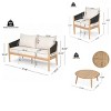 4 Piece Boho Acacia Wood Chat Set with Cushions,Outdoor Loveseat Patio Conversation Set,Rope Accent Chair Set with Coffee Table-Coolbibila - 4 of 4
