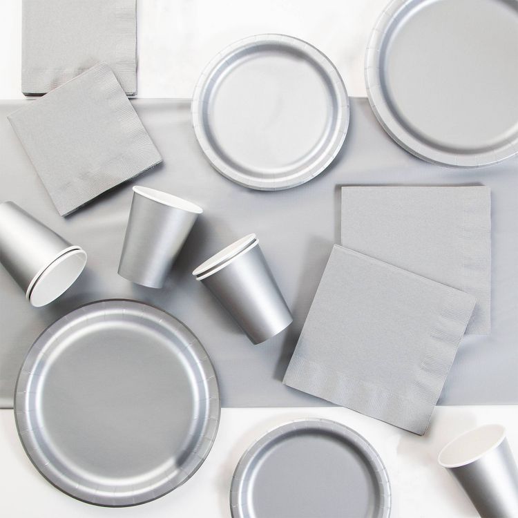 Touch of Color Shimmering Silver Solid Color Tableware Kit Disposable ...