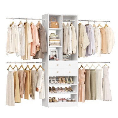 Besiost Wooden Closet System with Shoes Shelf and Drawer, Closet Organizer Storage with Drawer