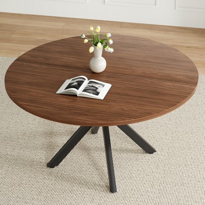 GlasFlength Desks, Round Dining Table with Mid-Century Style, Multi-Purpose, for Kitchen, Dining Room, Brown, 47.2"*47.2"*29.5"