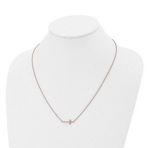 Chisel Stainless Steel Polished Rose IP-plated with Cubic Zirconia Sideways Cross on a Cable Chain Necklace 21.25" with 4.25in ext - 1 of 4