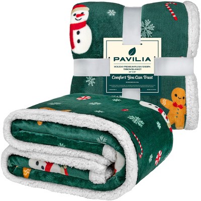 Twin Green Gingerbread Fleece Sherpa Reversible Christmas Blanket