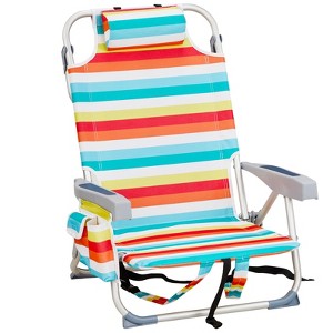 VisioGear Outdoor Portable Chairs, Folding Beach Chair with Side Pouches, Foldable Camping Chair with Headrest, Rainbow Stripes, 24.8"*25.6"*32.28" - 1 of 4