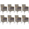 vidaXL Patio Dining Set with Cushions Outdoor Dinner Armchair Gray Poly Rattan - 74.8" Table Length 8 Items - 4 of 4