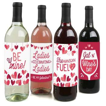 Big Dot of Happiness Happy Galentine's Day - Valentine's Day Party Decorations for Women and Men - Wine Bottle Label Stickers - Set of 4