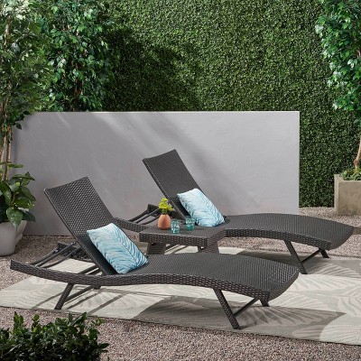 Kauai 3pc Wicker Chaise Lounge Set Gray - Christopher Knight Home