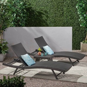 Kauai 3pc Wicker Chaise Lounge Set Gray - Christopher Knight Home: Weather-Resistant, Galvanized Steel Hardware - 1 of 4
