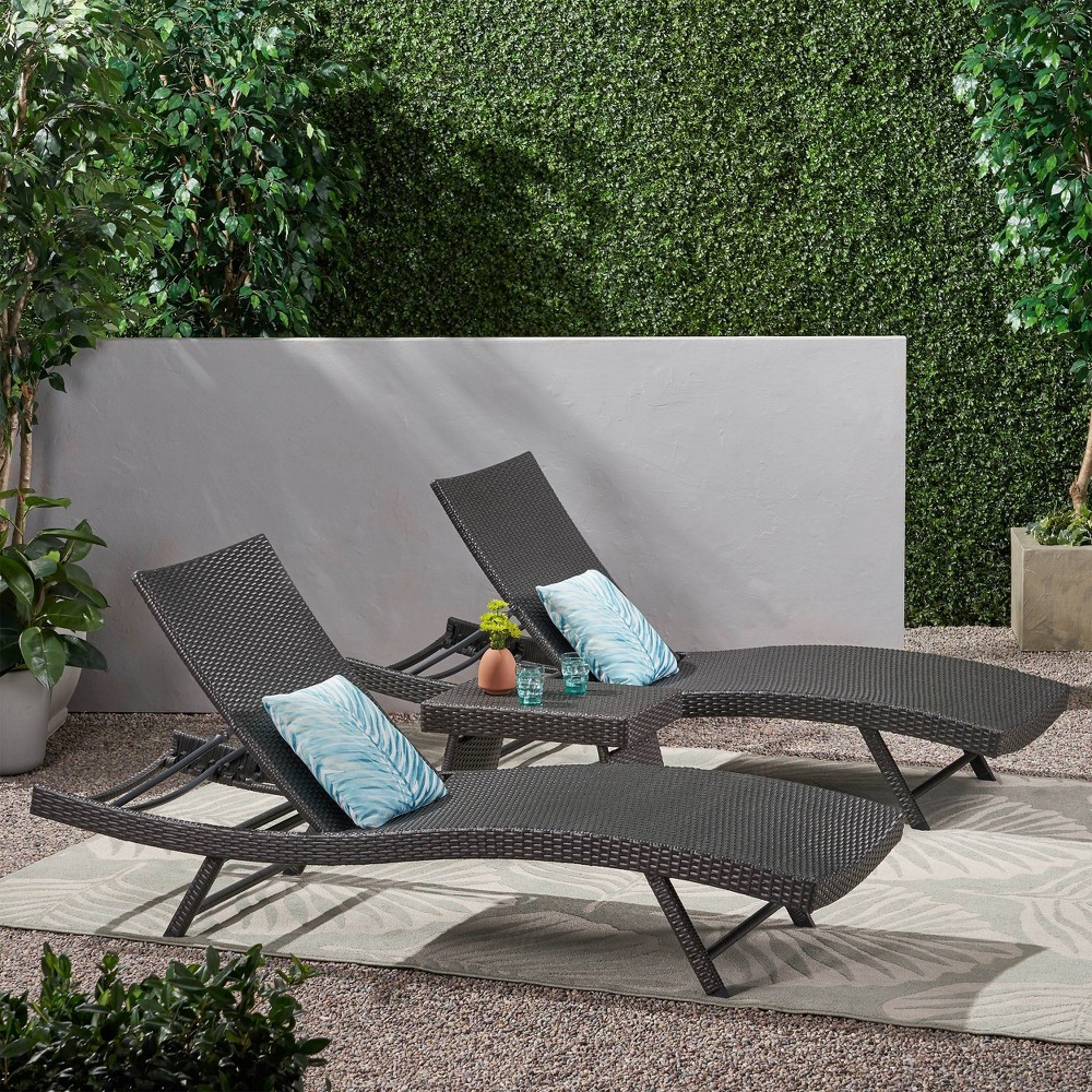 Photos - Garden Furniture Kauai 3pc Wicker Chaise Lounge Set Gray - Christopher Knight Home: Weather