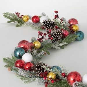 72"L Sullivans Artificial Shiny Ball Frosted Christmas Garland, Multicolor, Indoor Christmas Decor - 1 of 4