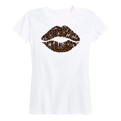 Women's - Instant Message - Leopard Print Lips Short Sleeve Graphic T-Shirt