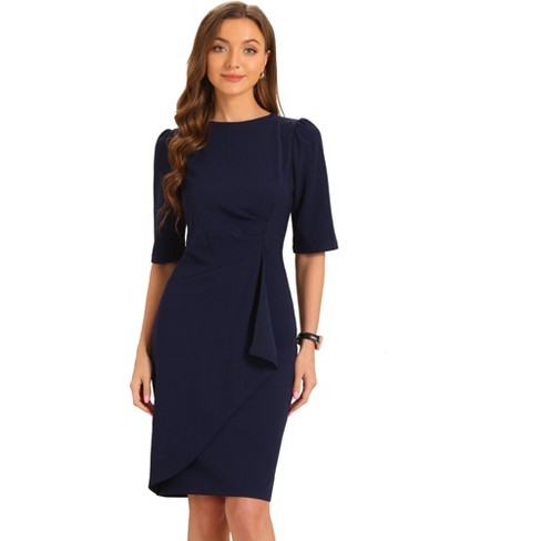 Allegra K Women's Short Sleeve Knee Length Ruched Business Work Sheath Dress - image 1 of 4