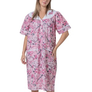 YafeMarte Women's Short Sleeve Woven Snap-Front Closure Housecoat Duster Lounge Nightgown Robe - 1 of 4