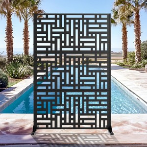 Wooakway 72"H 47"W 16"D Metal Outdoor Privacy Screen Freestanding Patio Decorative Screens - 1 of 4