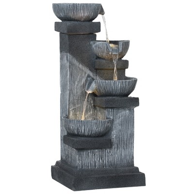 Outsunny 33.5" Outdoor Water Fountain, 4-Tier Floor Standing Resin Cascading Bowls Waterfall Fountain with LED Lights, Pump
