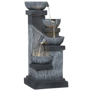 Outsunny 33.5" Outdoor Water Fountain, 4-Tier Floor Standing Resin Cascading Bowls Waterfall Fountain with LED Lights, Pump - 1 of 4