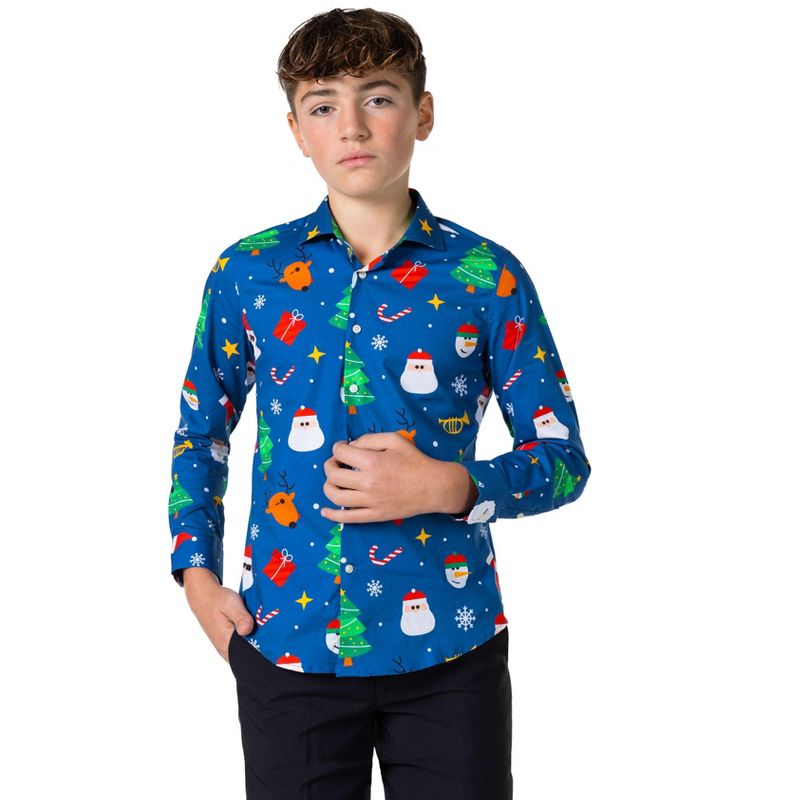 OppoSuits Teen Boys Christmas Shirt - Festivity Blue, 1 of 4