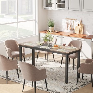 Dining Table for 4 or 6, Wooden Rectangular Kitchen Table with Metal Legs - 1 of 4