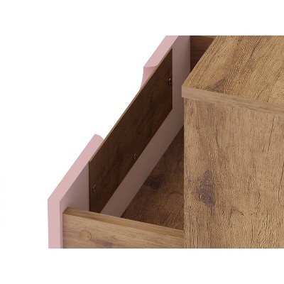 Mid-Century Rose Pink & Natural Nightstand with Metal Legs