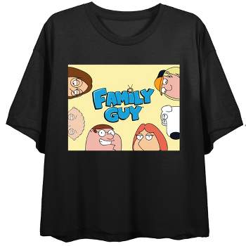 Family Guy Griffin Family Box Art Crew Neck Short Sleeve Black Women's Crop Top