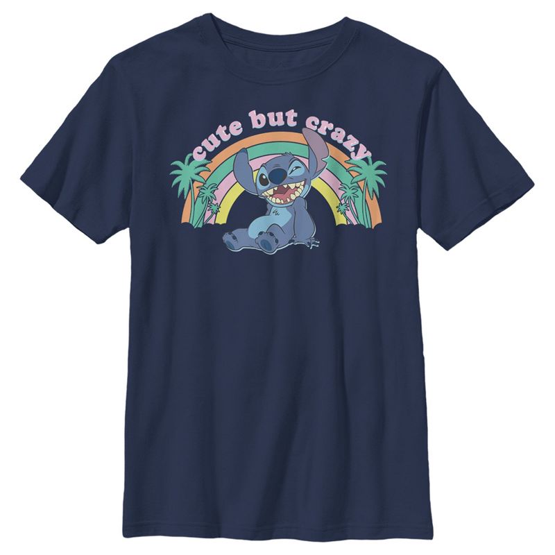 Boy's Lilo & Stitch Rainbow Cute But Crazy Palm Tree T-Shirt, 1 of 5