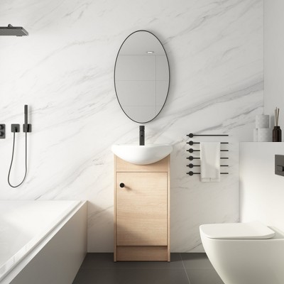 Phiestina 18-Inch Bathroom Vanity with Sink, Small Freestanding Vanity and Sink Combo, Light Oak and Black Knobs