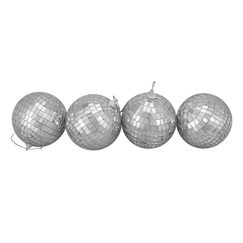 Northlight 4ct Silver Splendor Mirrored Glass Disco Ball Christmas Ornaments 4" (100mm), 2 of 3