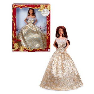 Barbie Signature 2025 Holiday Barbie Fashion Doll, Seasonal Collector, Dark Brown Hair with Silver & Gold Gown