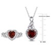 EVERLY JEWELRY | 3 1/3 CT TGW Heart-Cut Garnet and 1/7 CT TDW Diamond Halo Pendant with Chain and Ring Set in Sterling Silver - 3 of 4
