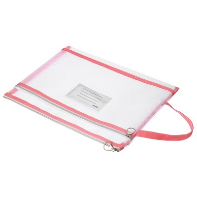 Unique Bargains Office Business A4 Nylon Document Pouch Mesh Zip Files Handle Bag with Name Tag